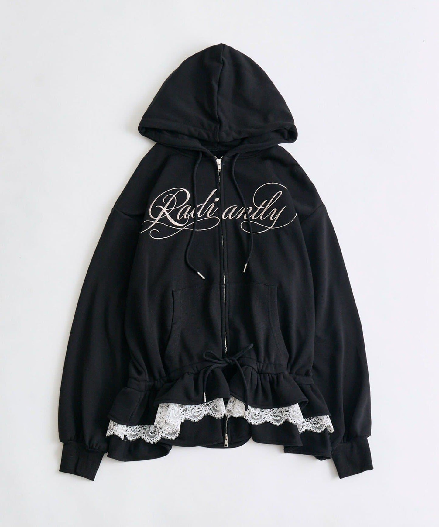 下襬荷葉邊 拉鍊設計 連帽外套