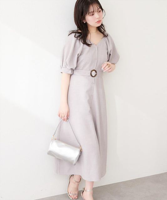 前排扣腰帶設計連衣裙