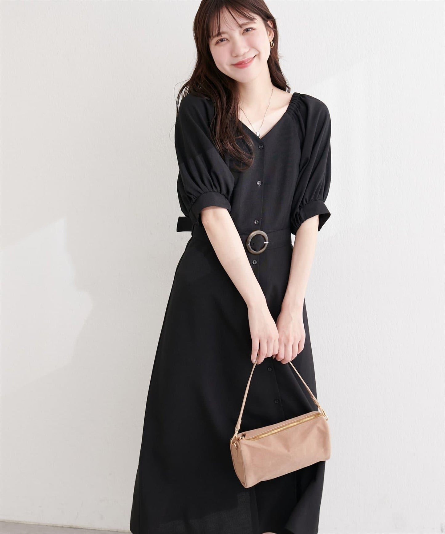 前排扣腰帶設計連衣裙