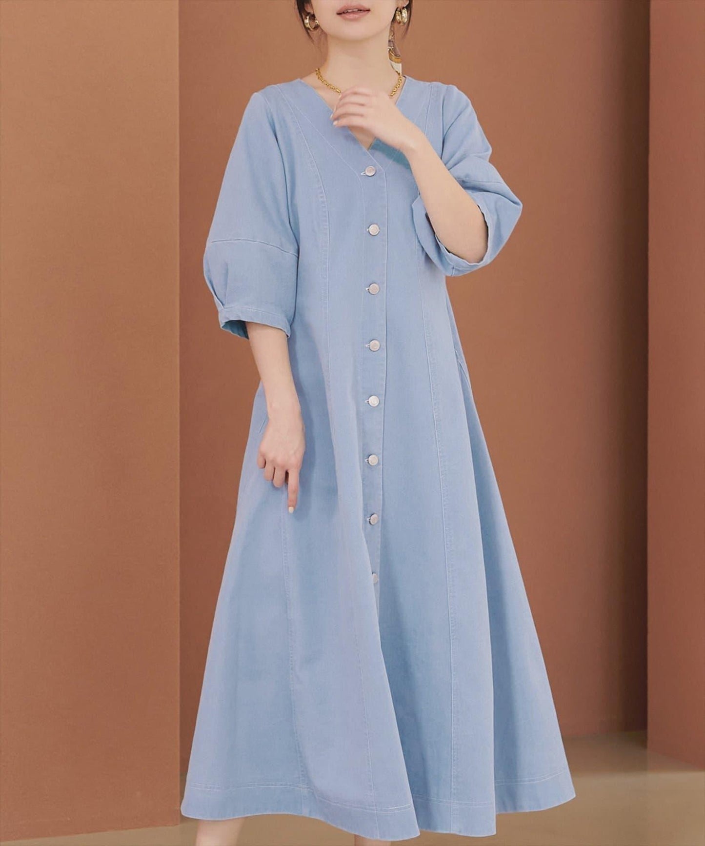 彈力牛仔腰帶設計連衣裙