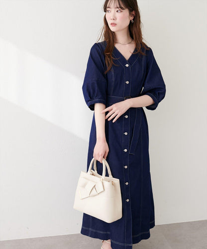 彈力牛仔腰帶設計連衣裙