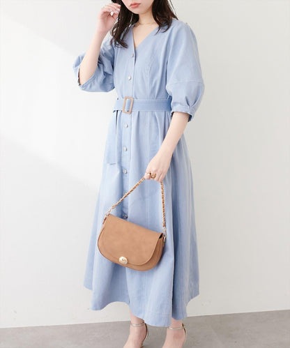 彈力牛仔腰帶設計連衣裙