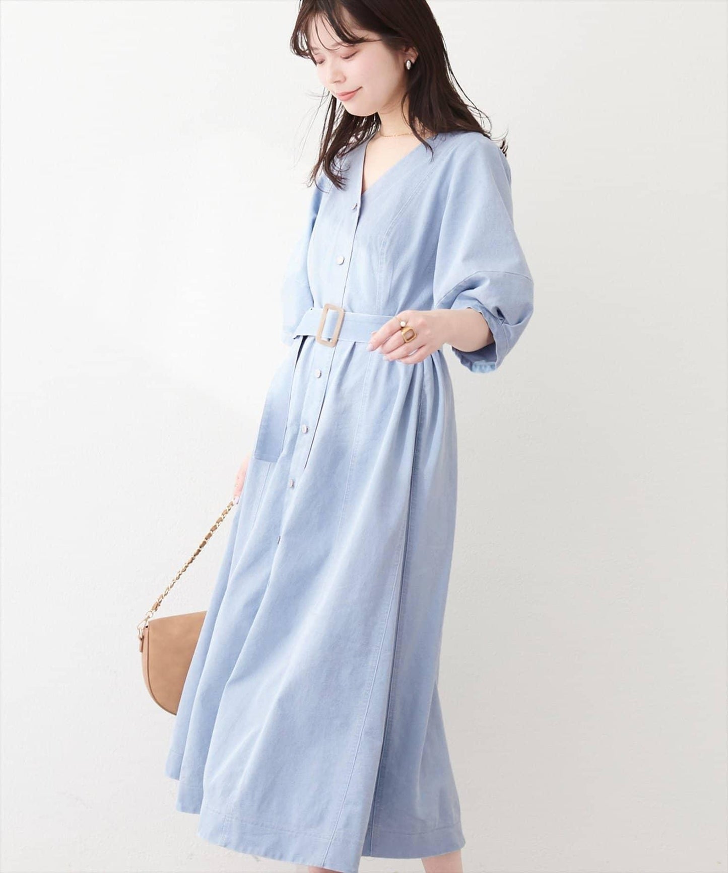 彈力牛仔腰帶設計連衣裙