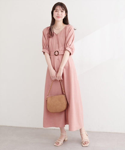 前排扣腰帶設計連衣裙