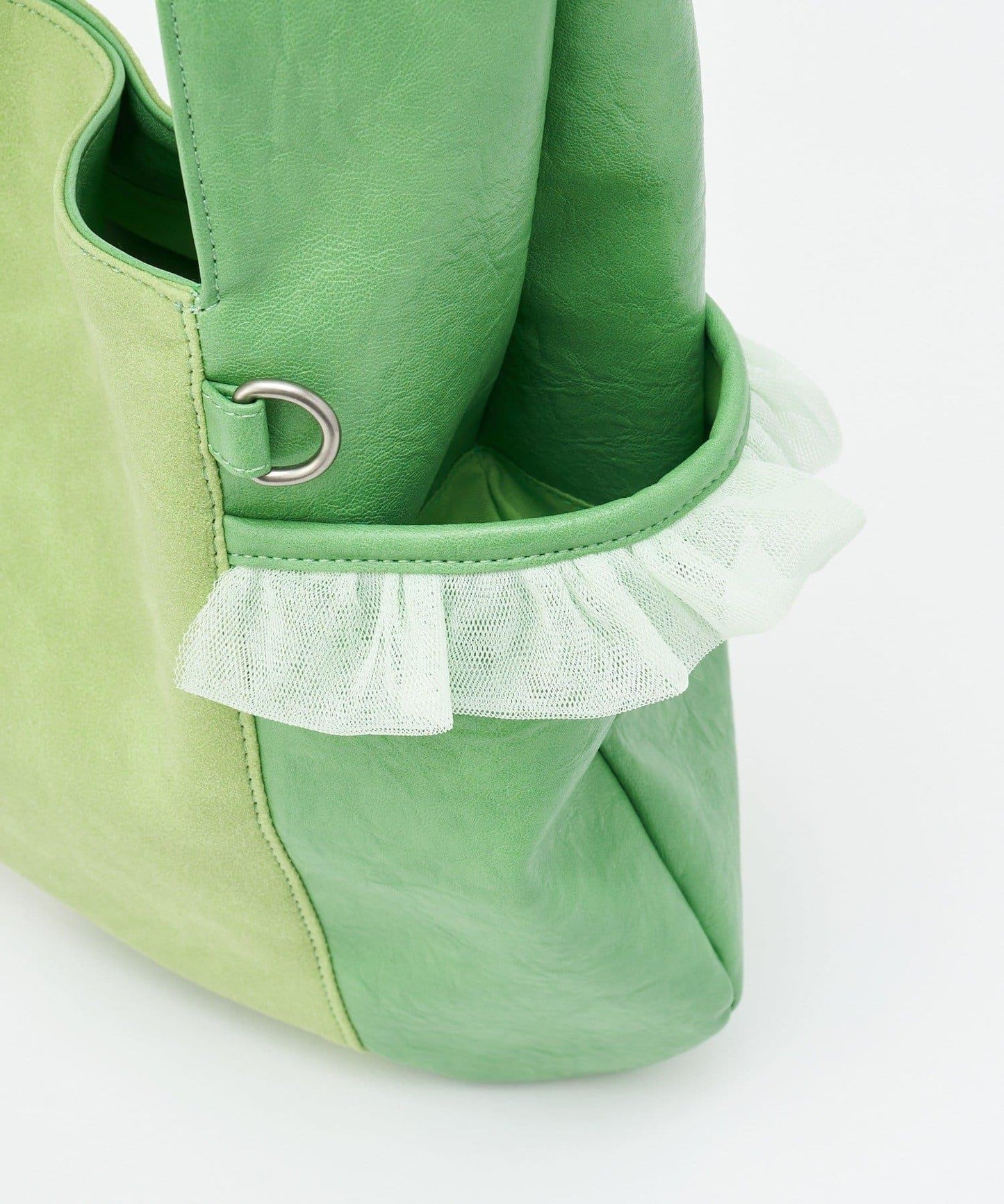 GRAIN/グレイン 麂皮拼接網紗托特包