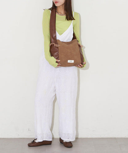 GRAIN/グレイン 麂皮拼接網紗托特包