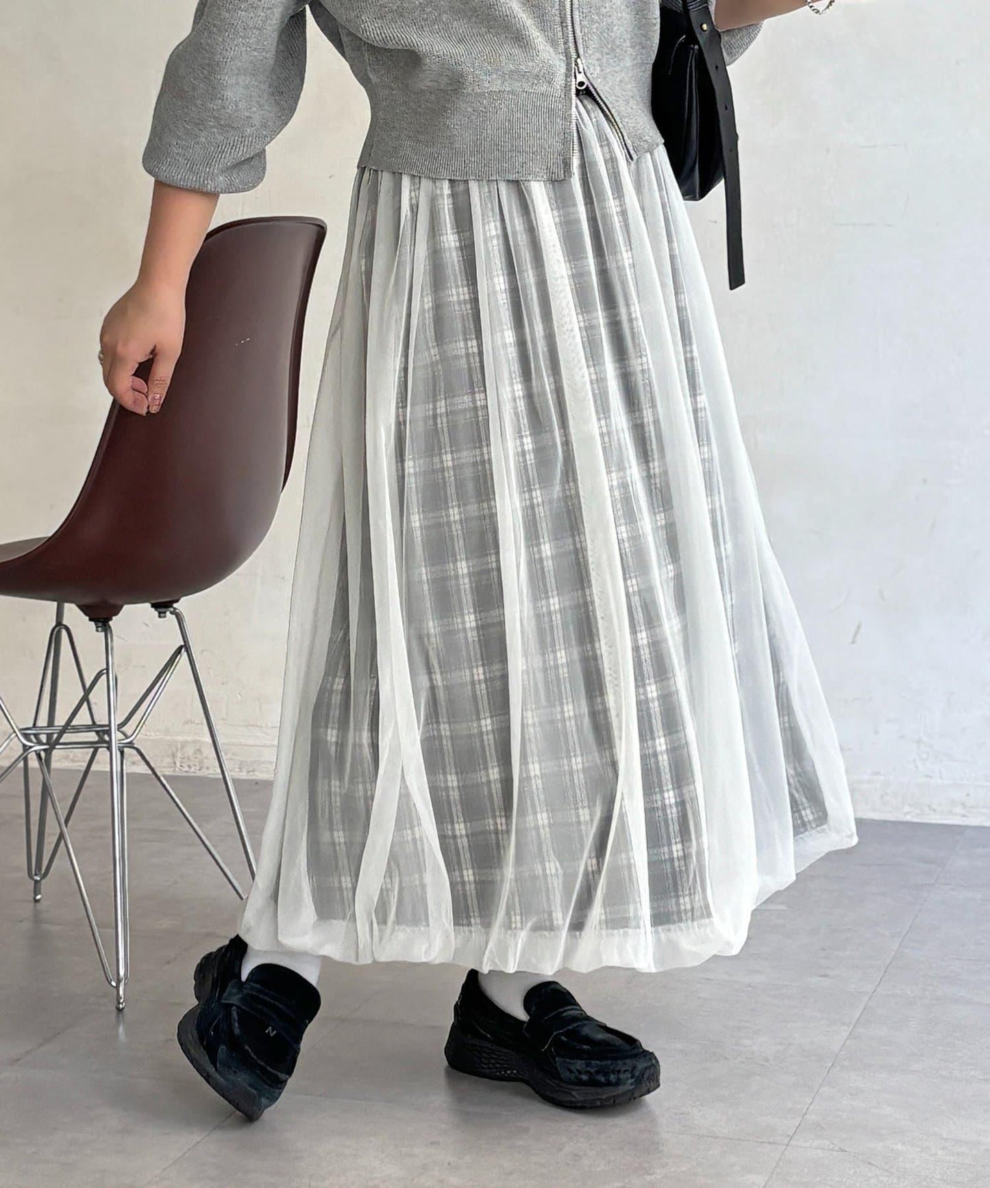 網紗格紋氣球半身裙