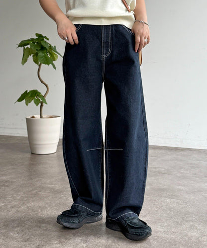 蕾絲拼接 彎刀 丹寧 牛仔褲