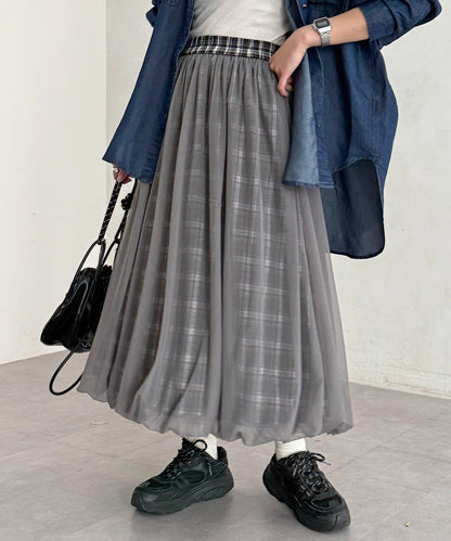 網紗格紋氣球半身裙