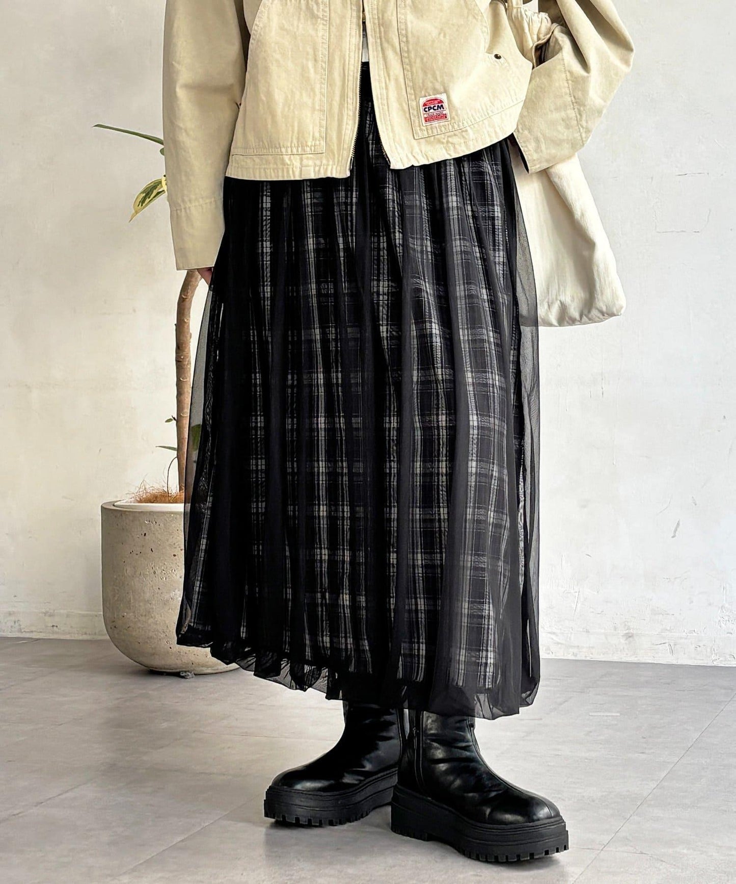 網紗格紋氣球半身裙