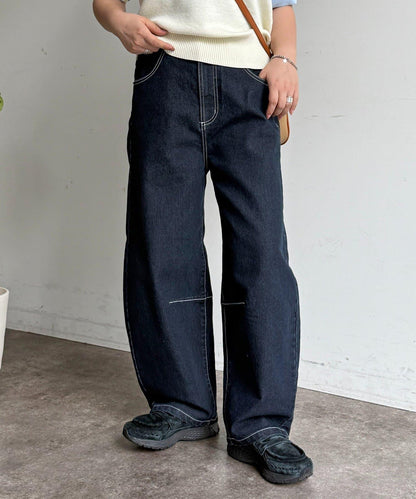 蕾絲拼接 彎刀 丹寧 牛仔褲