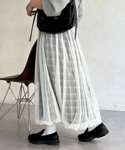 網紗格紋氣球半身裙