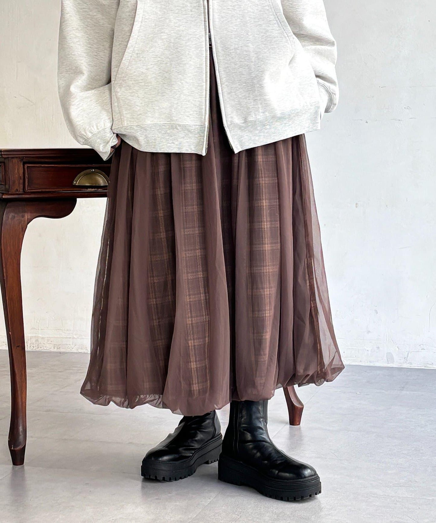 網紗格紋氣球半身裙