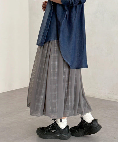 網紗格紋氣球半身裙