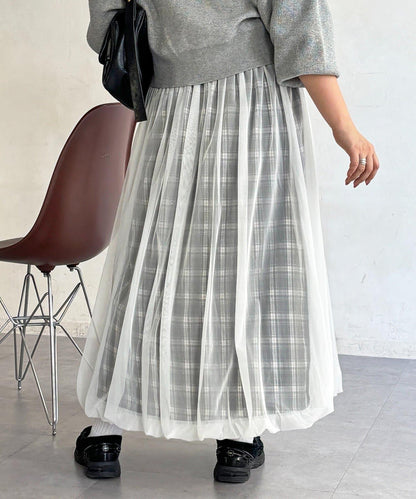 網紗格紋氣球半身裙