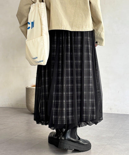 網紗格紋氣球半身裙