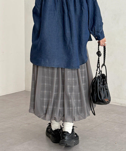 網紗格紋氣球半身裙