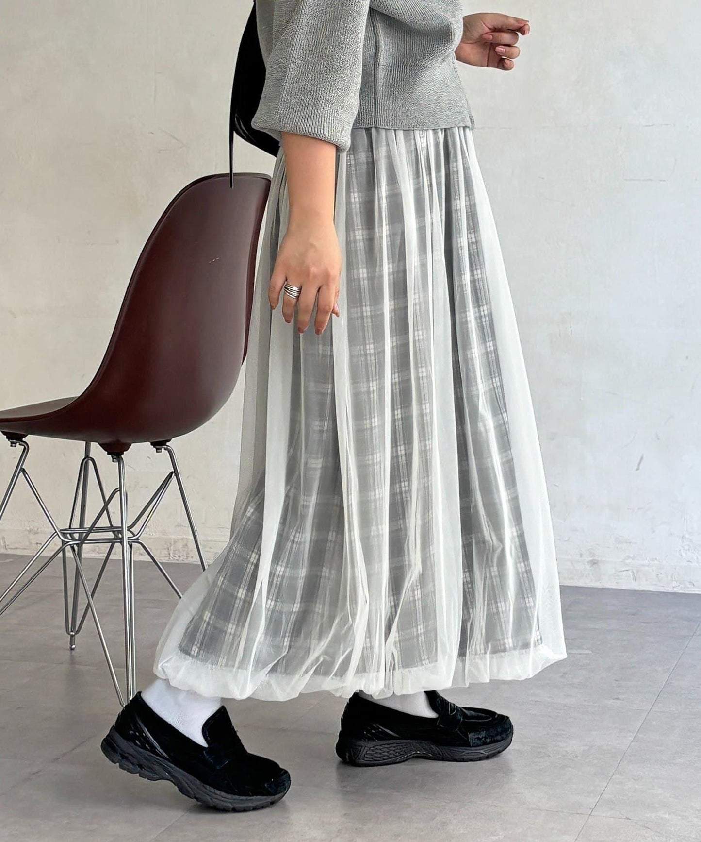 網紗格紋氣球半身裙