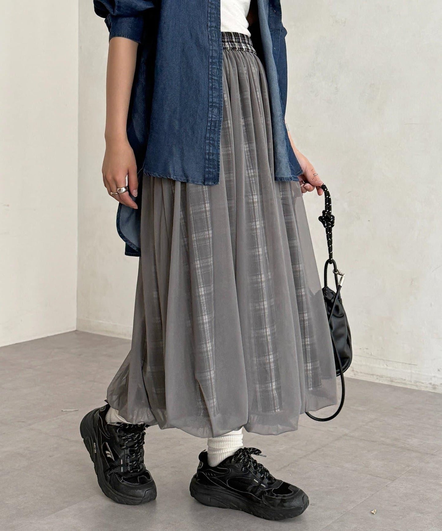 網紗格紋氣球半身裙