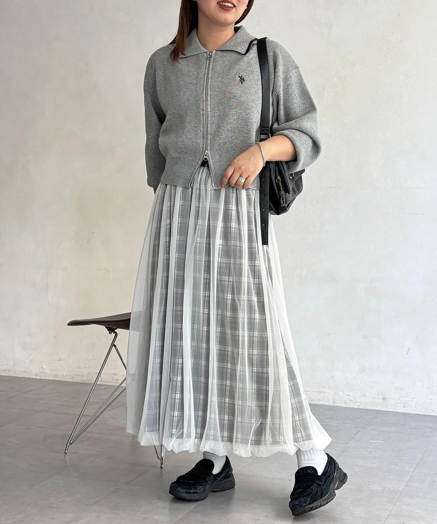 網紗格紋氣球半身裙