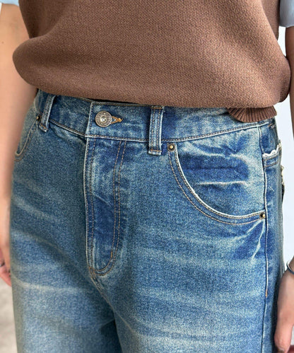 蕾絲拼接 彎刀 丹寧 牛仔褲