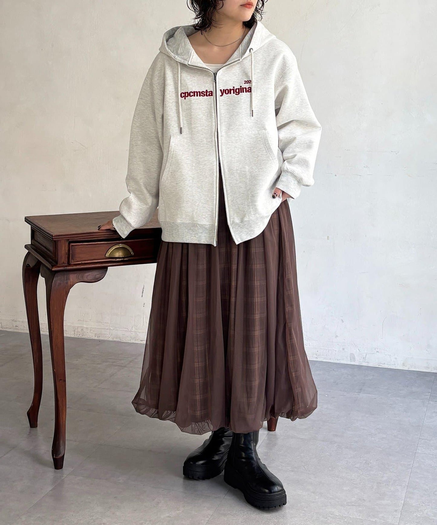 網紗格紋氣球半身裙