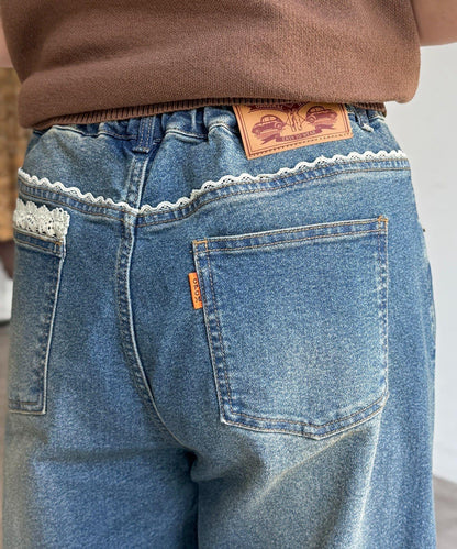 蕾絲拼接 彎刀 丹寧 牛仔褲