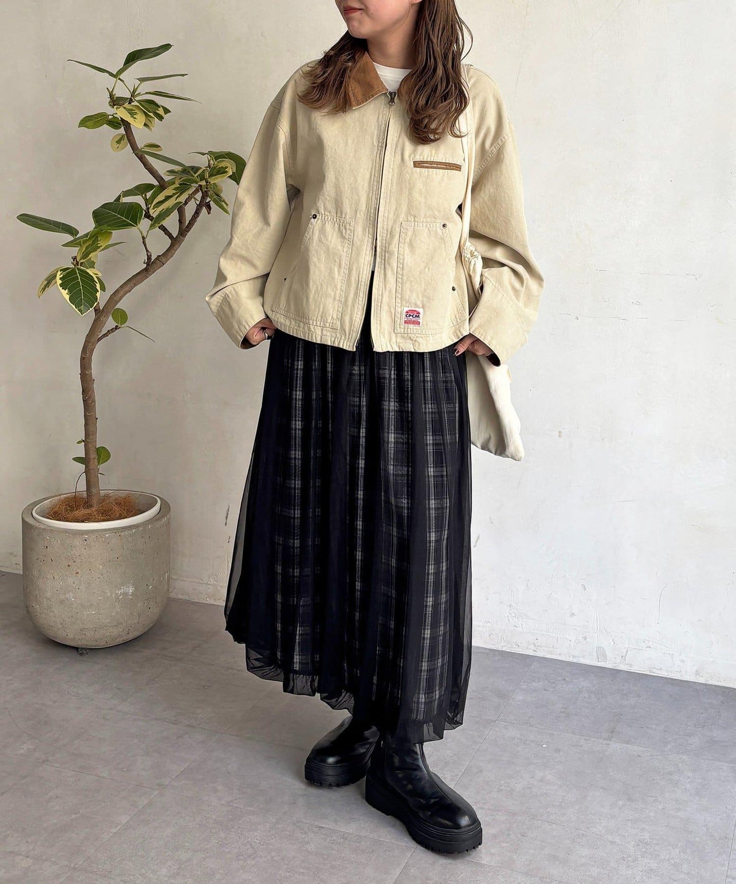 網紗格紋氣球半身裙