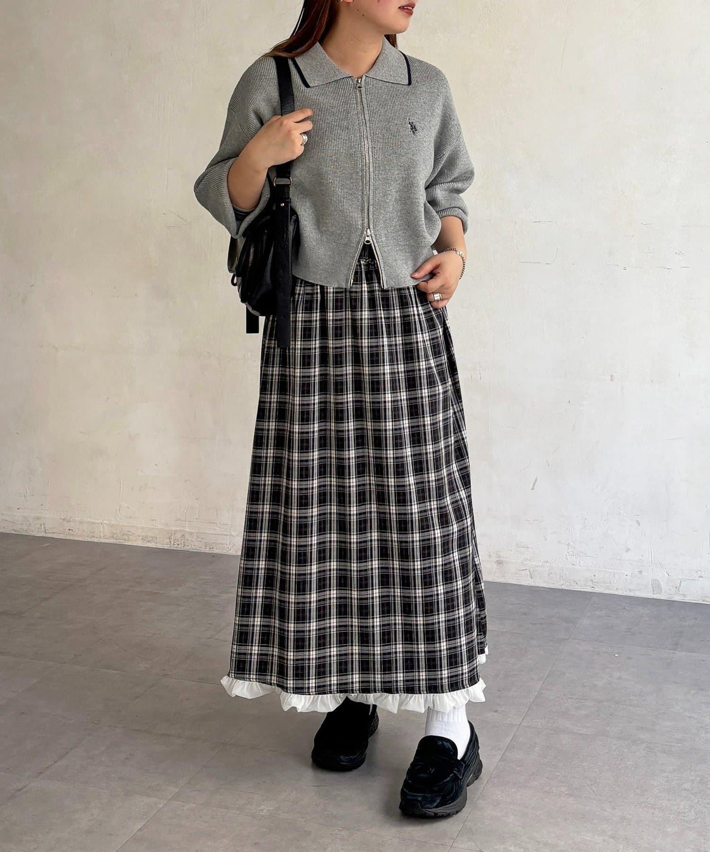 網紗格紋氣球半身裙