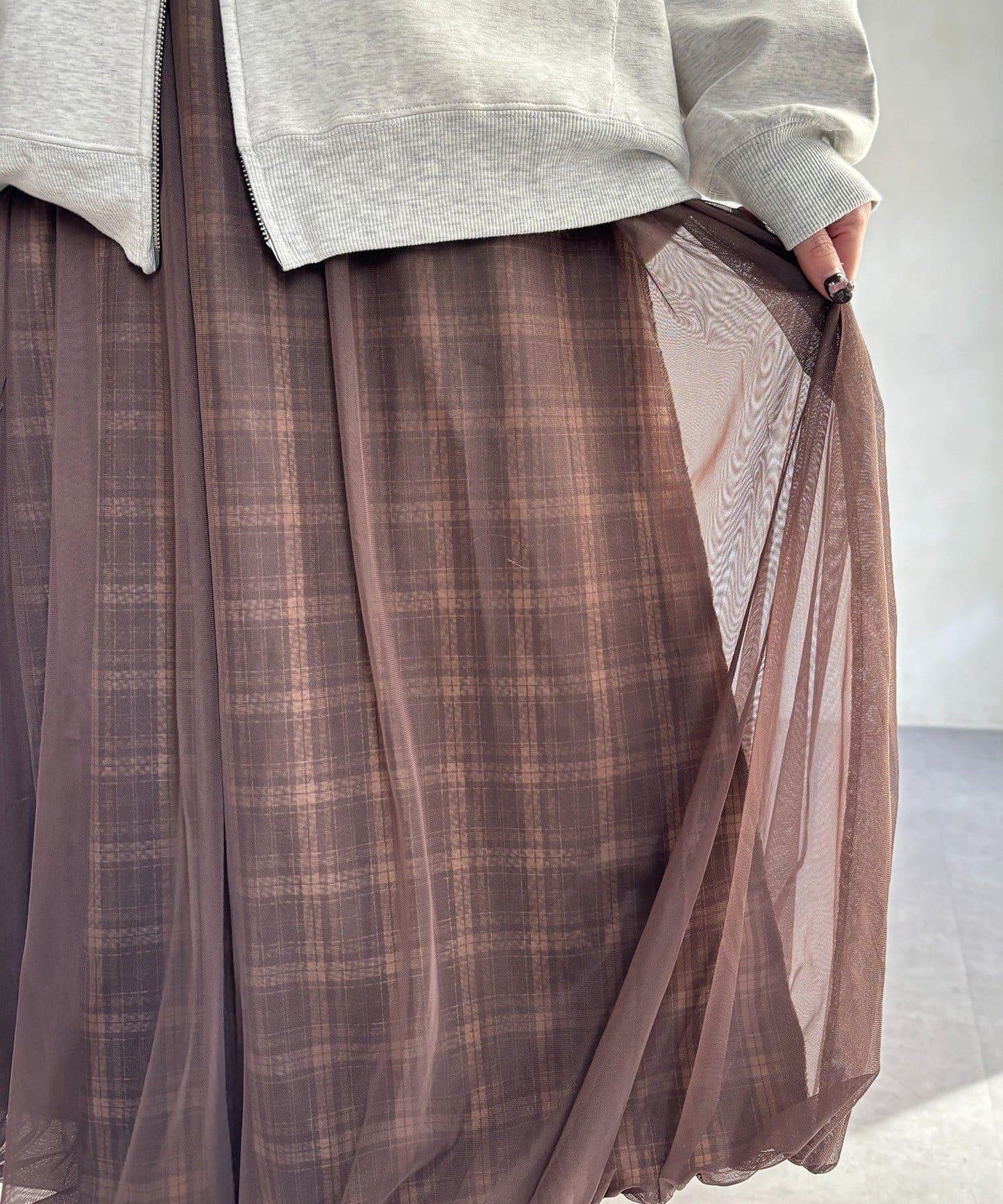 網紗格紋氣球半身裙