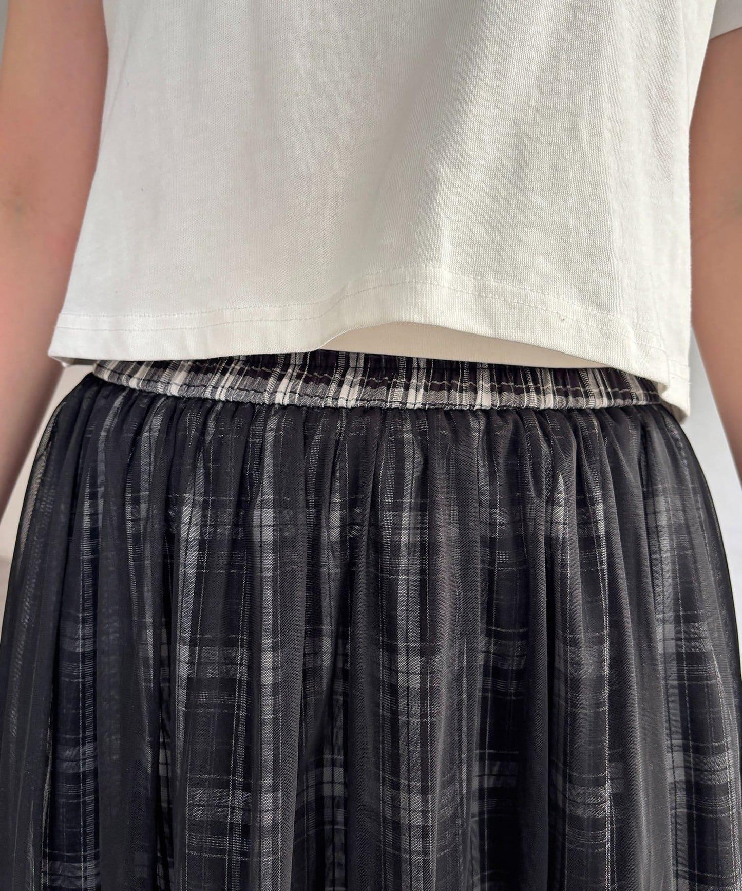 網紗格紋氣球半身裙