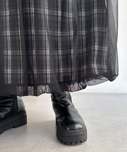 網紗格紋氣球半身裙