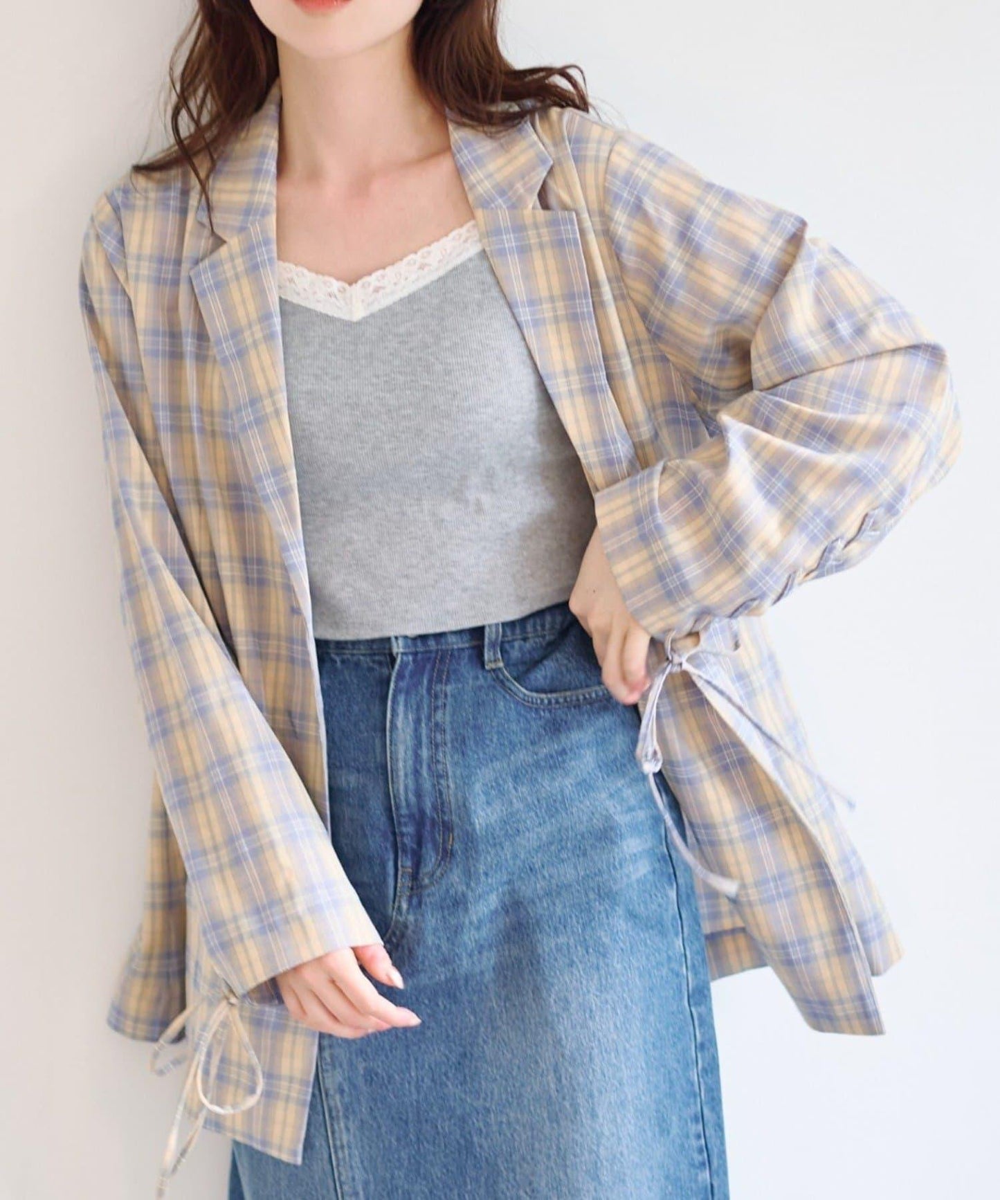 格紋條紋拼接夾克