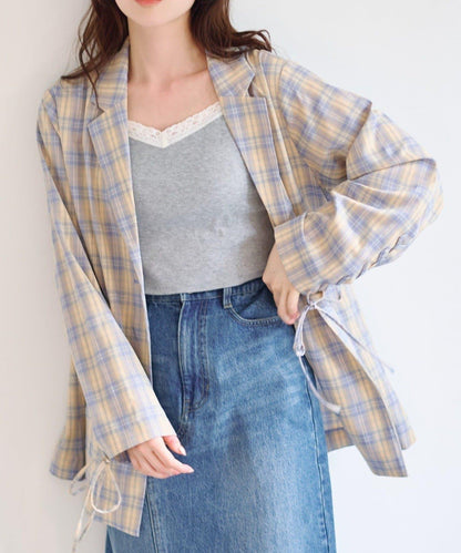 格紋條紋拼接夾克