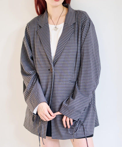 格紋條紋拼接夾克