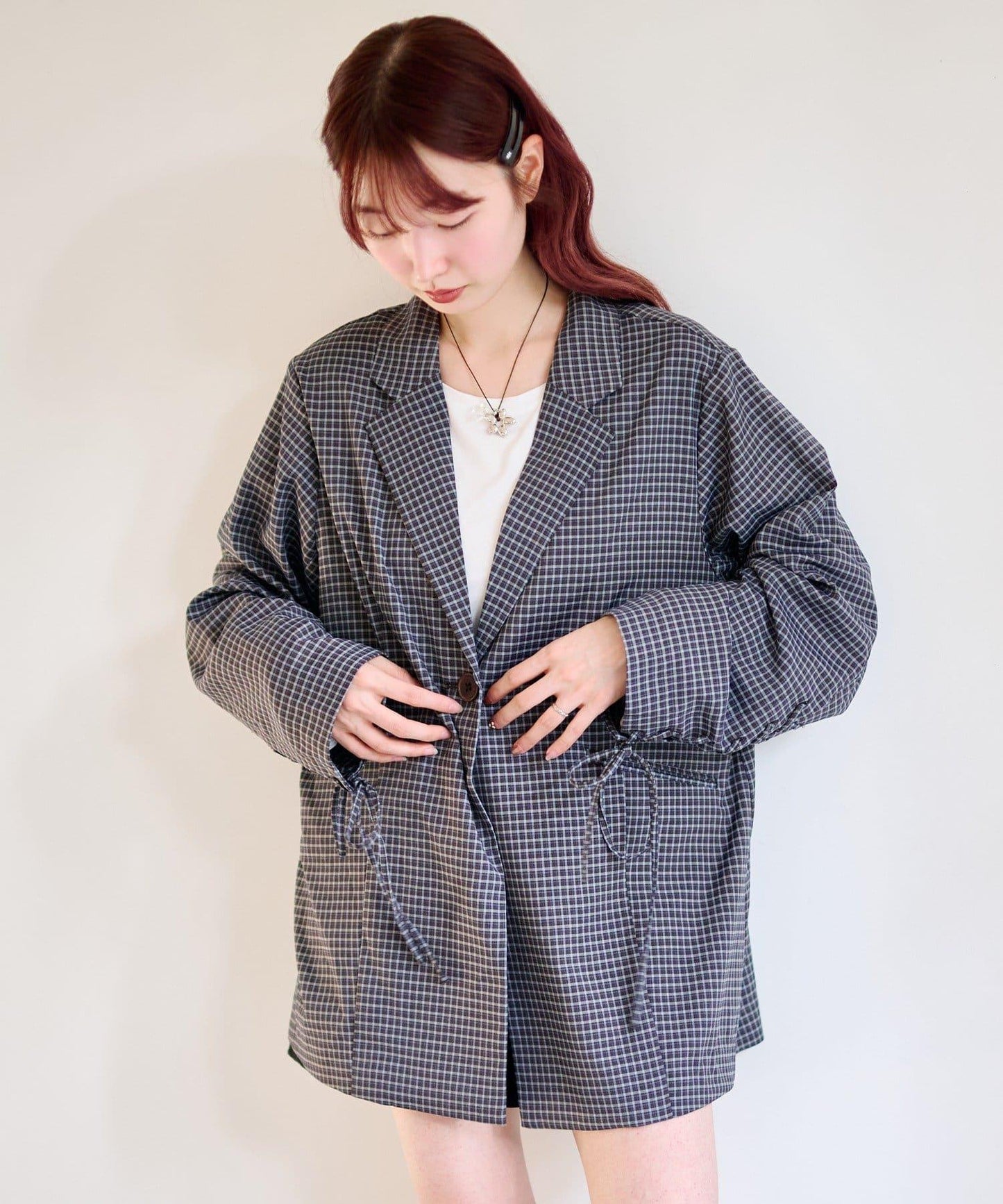 格紋條紋拼接夾克