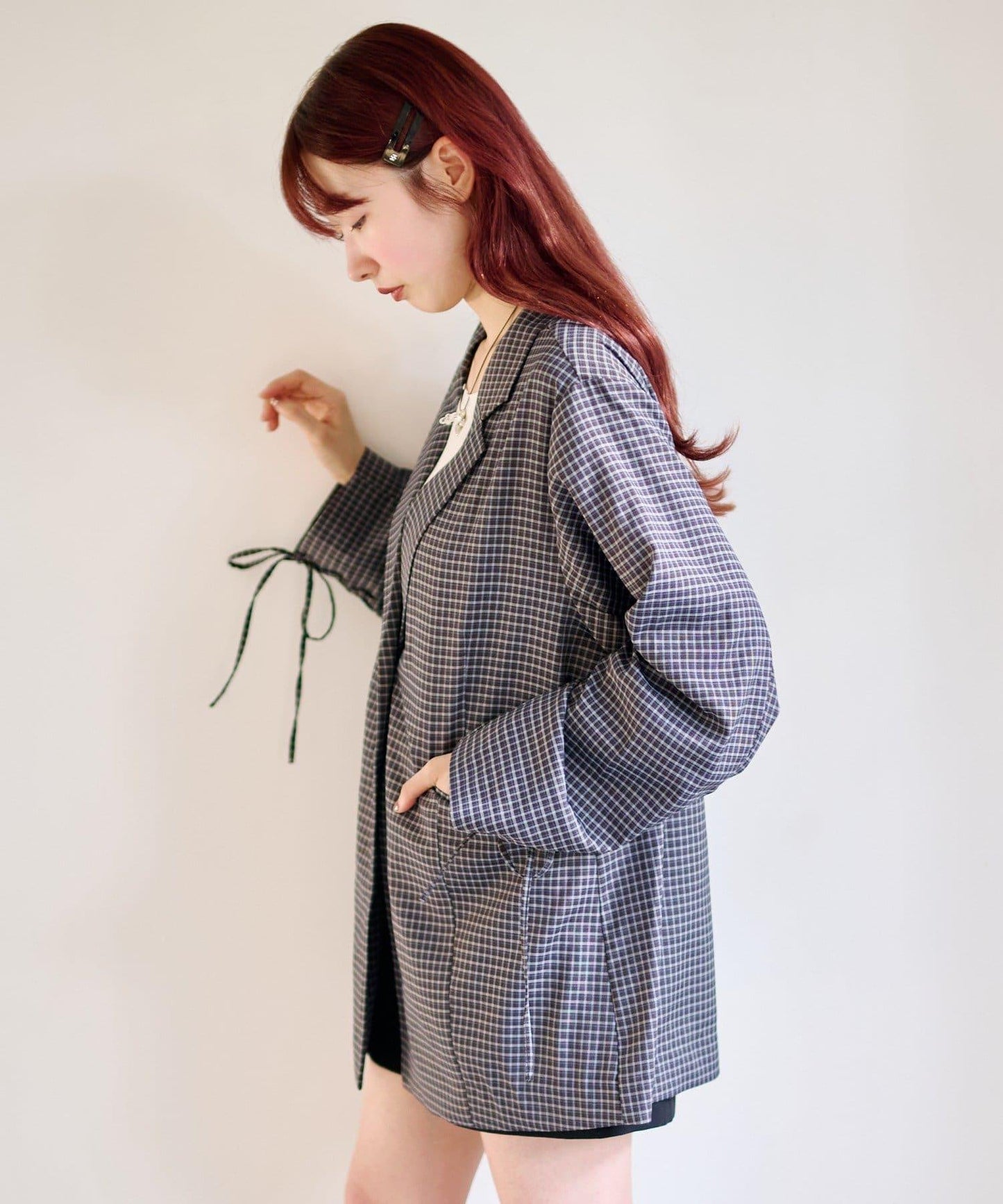 格紋條紋拼接夾克