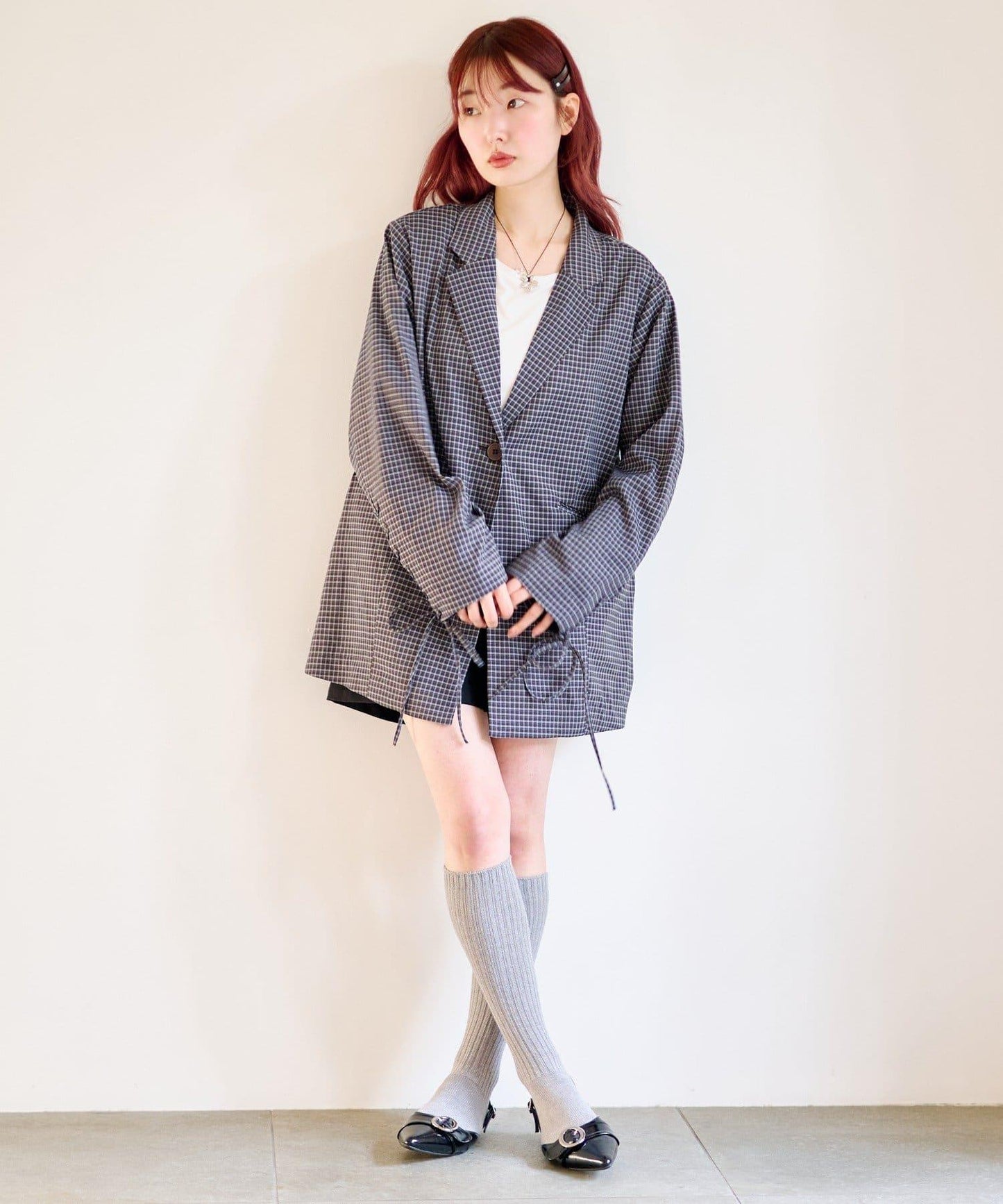 格紋條紋拼接夾克