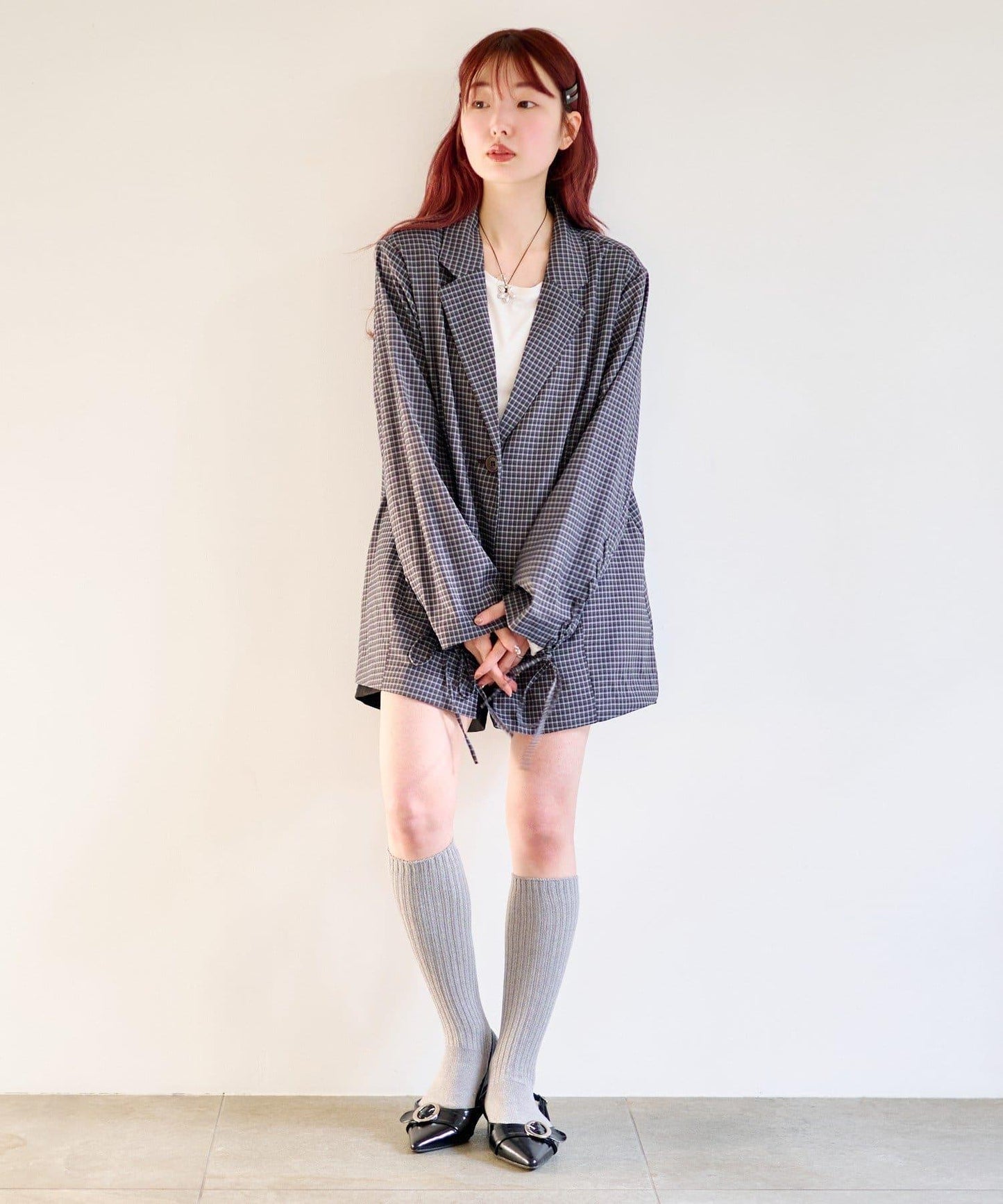 格紋條紋拼接夾克