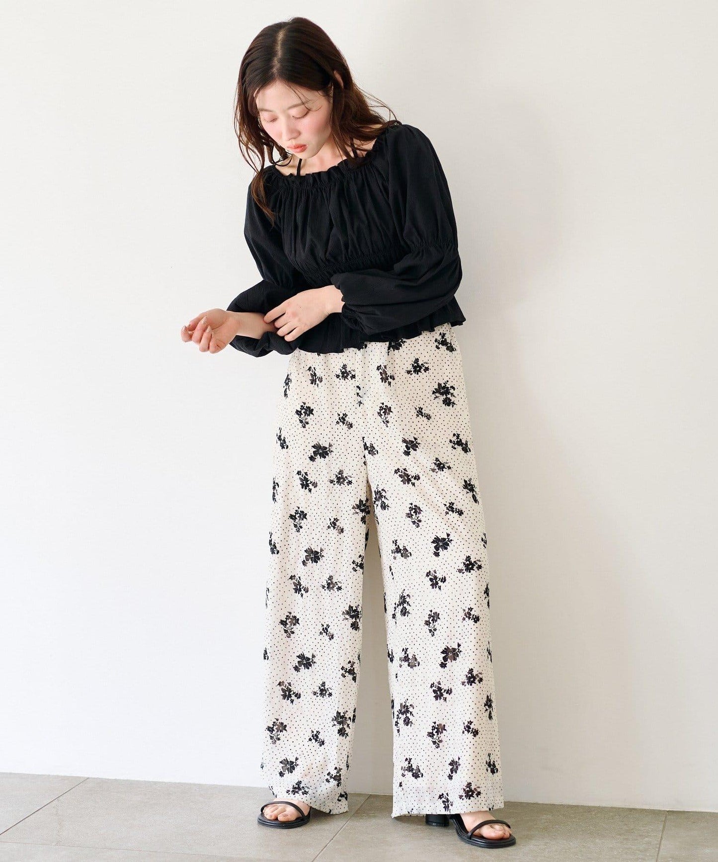 圓點花卉印花 褲子