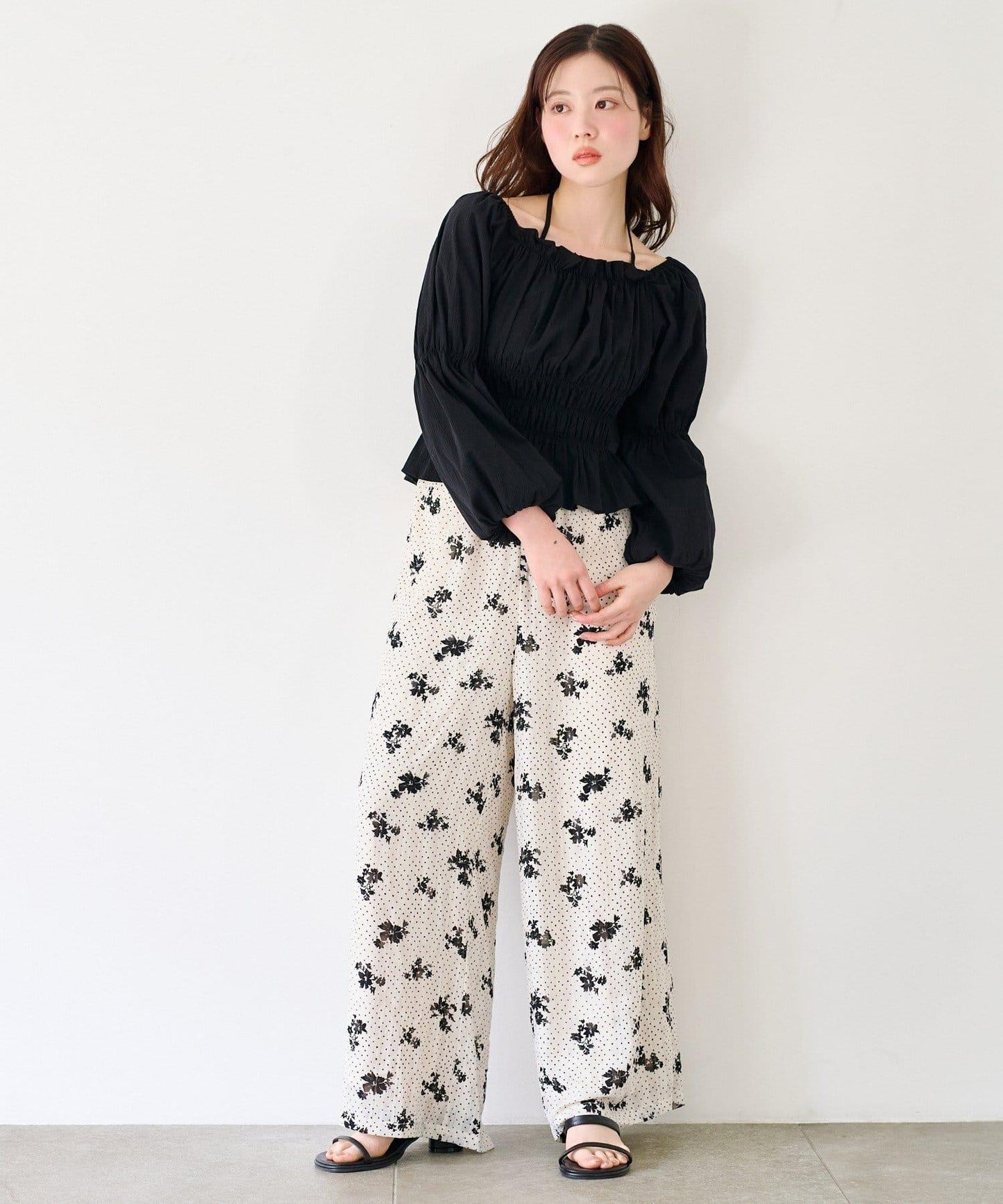 圓點花卉印花 褲子