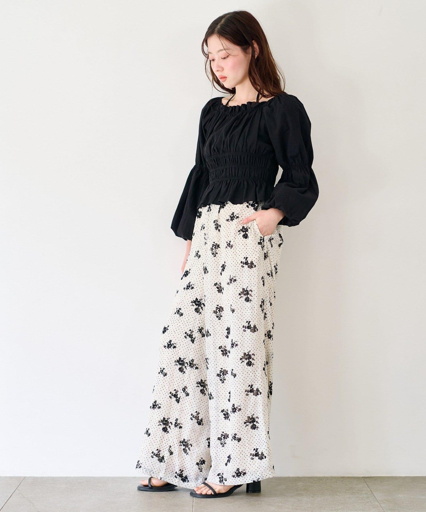 圓點花卉印花 褲子