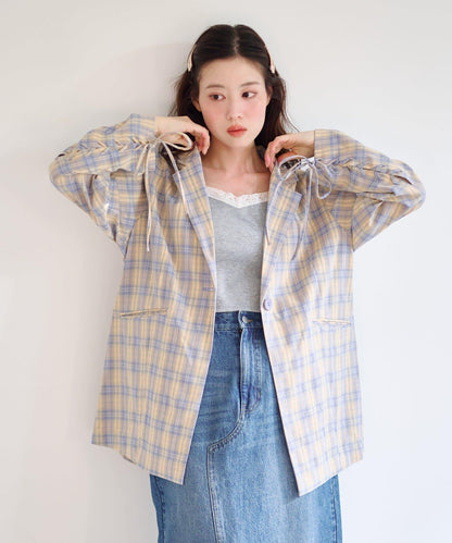 格紋條紋拼接夾克