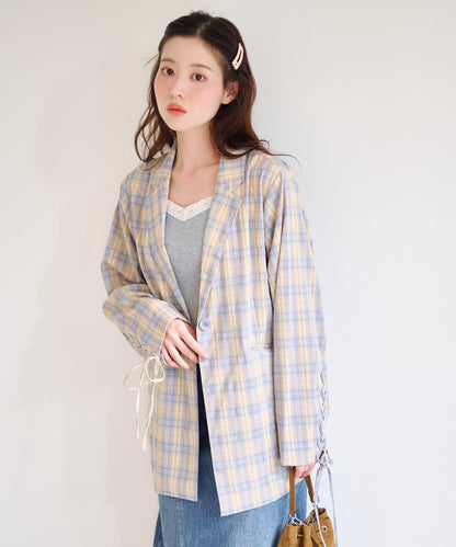 格紋條紋拼接夾克