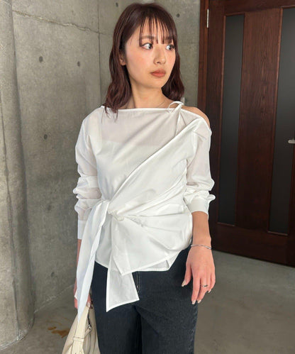 不對稱蝴蝶結設計襯衫