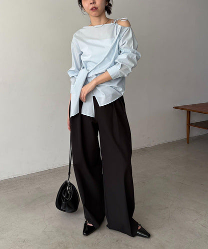 不對稱蝴蝶結設計襯衫