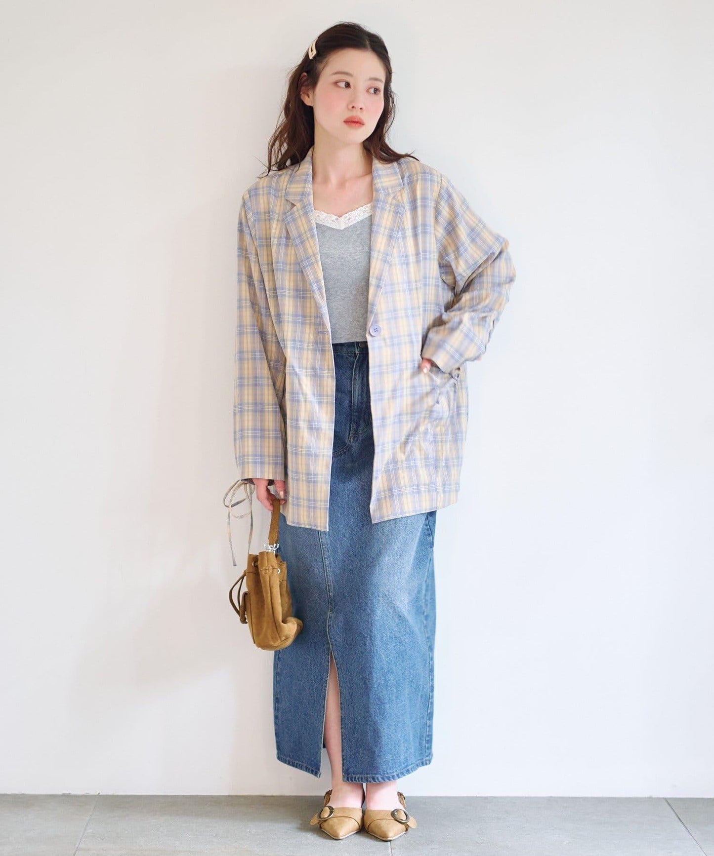 格紋條紋拼接夾克