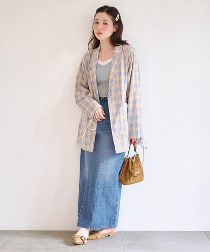 格紋條紋拼接夾克