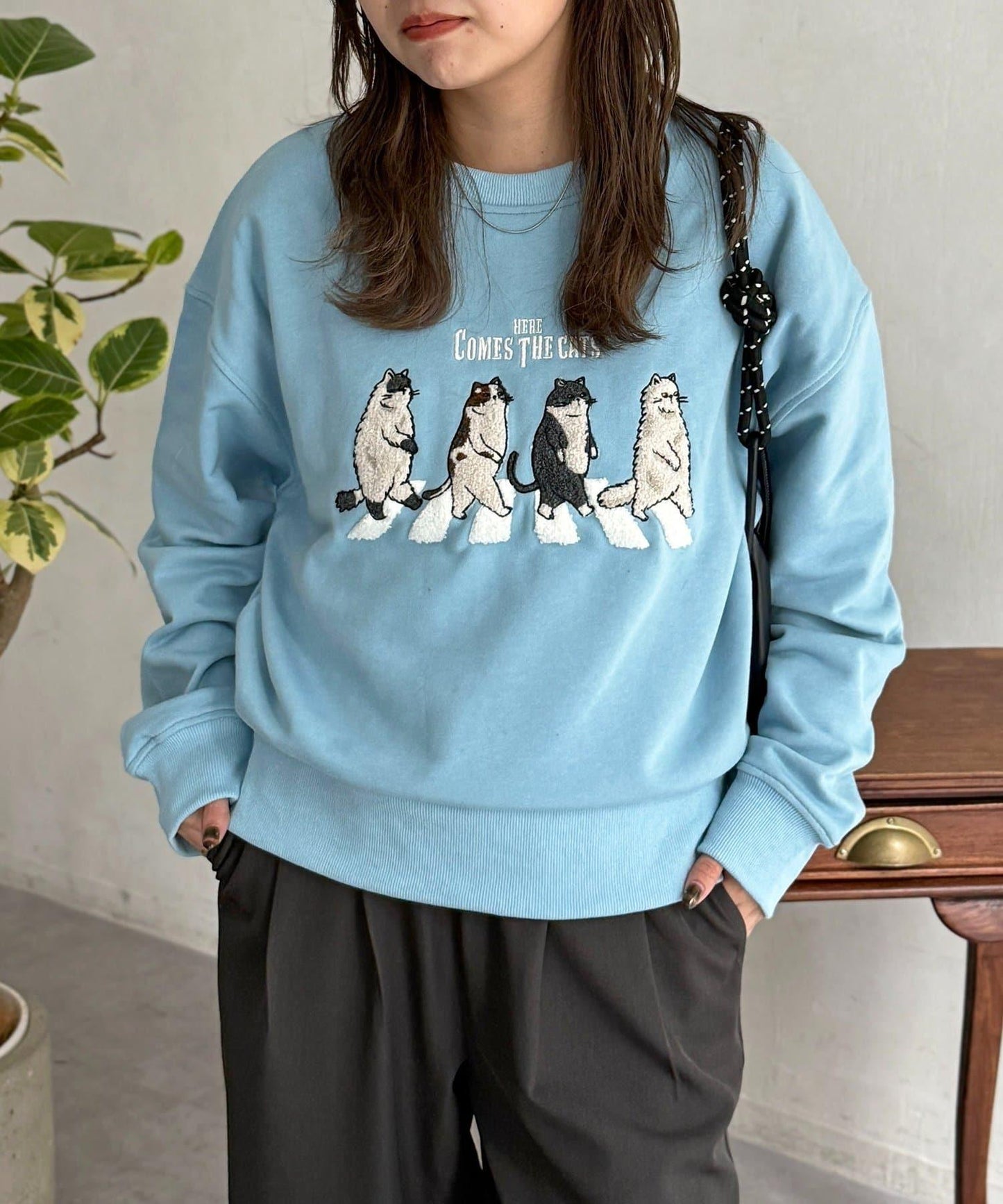 貓簇絨刺繡毛圈衛衣