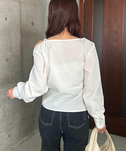 不對稱蝴蝶結設計襯衫